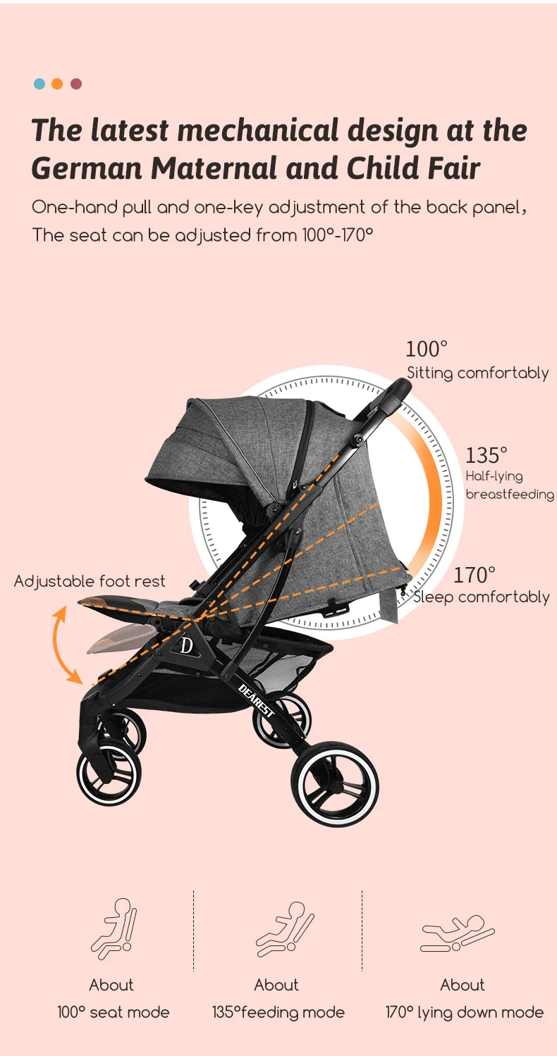 German brand high-end baby stroller 1-5 years old portable travel stroller one-click folding newborn stroller