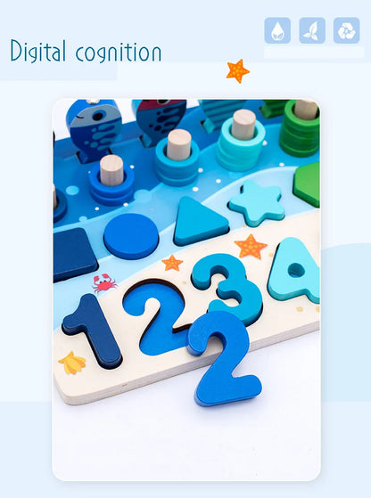 Kids Montessori Math Toys For Toddlers Educational Wooden Puzzle Fishing Toys Count Number Shape Matching Sorter Games Board Toy