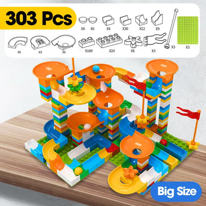 Marble Race Run Big Block Maze Ball Track Building Blocks Funnel Slide Blocks DIY Assembly Bricks Toy For Children Gifts