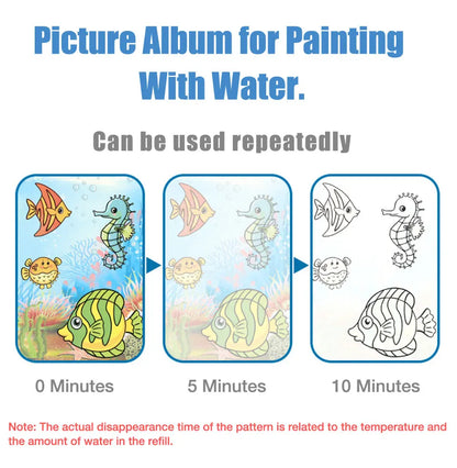 Magic Water Coloring Books Aqua Water Wow Drawing Color  Reusable Drawing Educational Toy With Water Pens For Toddlers Kids