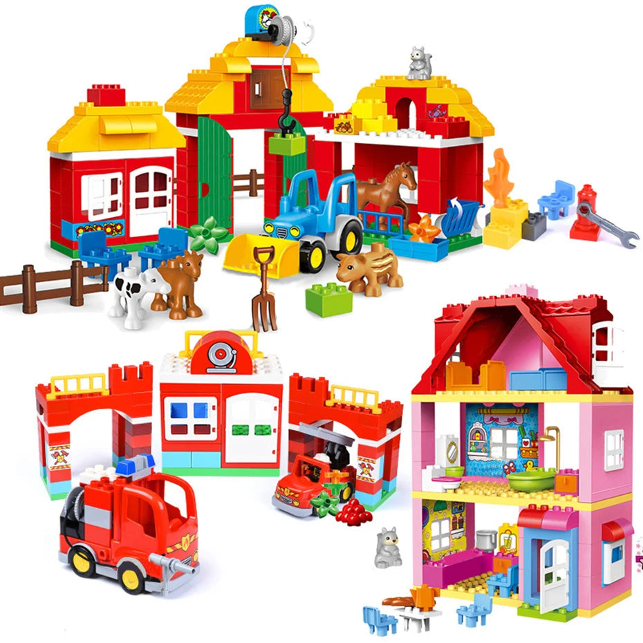 Large Size Building Blocks Set Farm City House Model Car Toys Children DIY Educational Model Blocks Kids Toys Gift