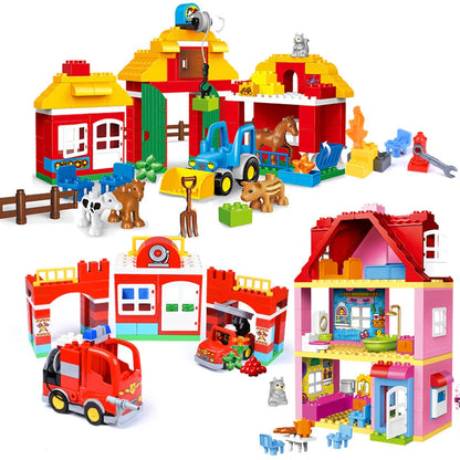 Large Size Building Blocks Set Farm City House Model Car Toys Children DIY Educational Model Blocks Kids Toys Gift