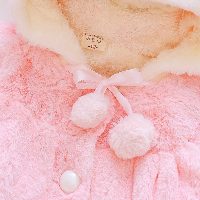 Baby Girl Clothes Cute Rabbit Ears Plush Princess Girls Coat Autumn Winter Warm Hooded Infants Jacket Children Christmas Outwear