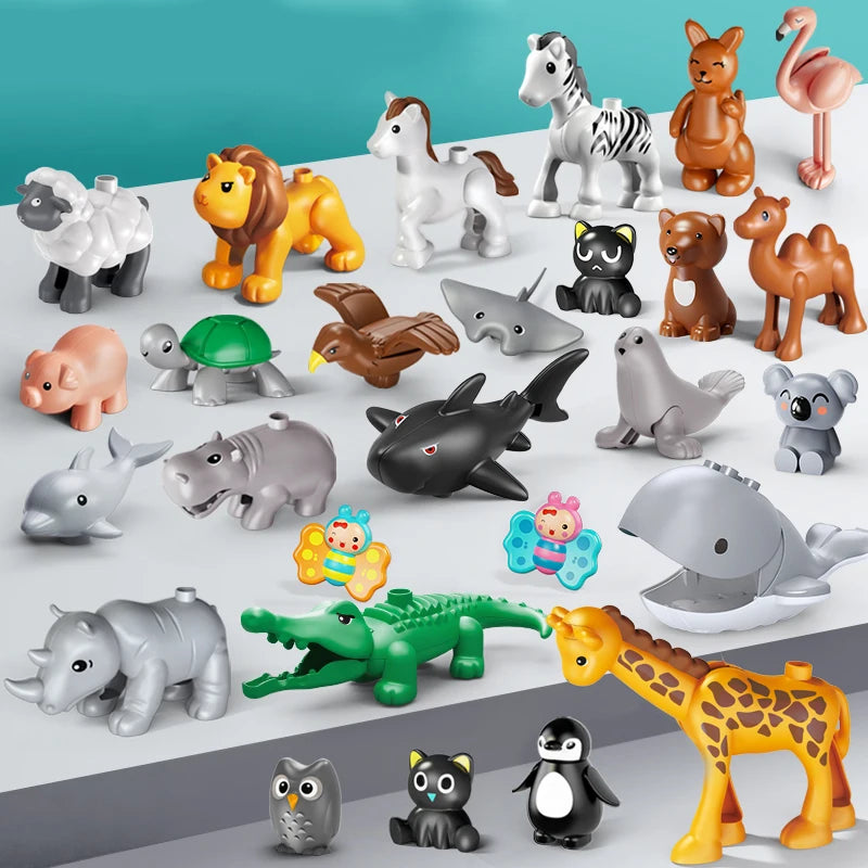 Big Size DIY Building Blocks Animal Accessories Figures Lion Whale Cat Dog Pig Owl Compatible Bricks Zoo Toys for Children Gifts