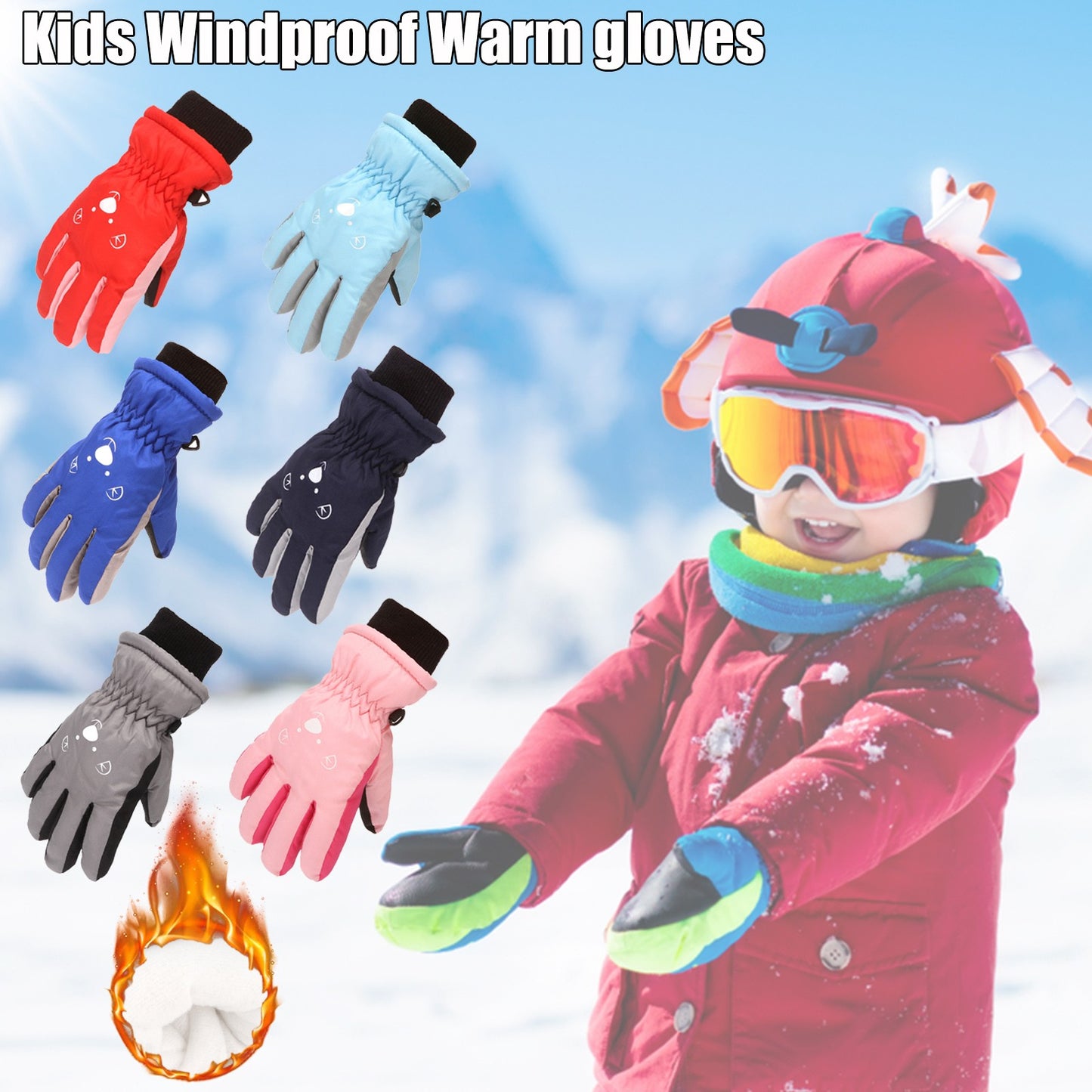 3-7Y Winter Kids Warm Snowboarding Ski Gloves Boy Girl Kids Snow Mittens Waterproof Skiing Breathable Air Outdoor Warm Gloves