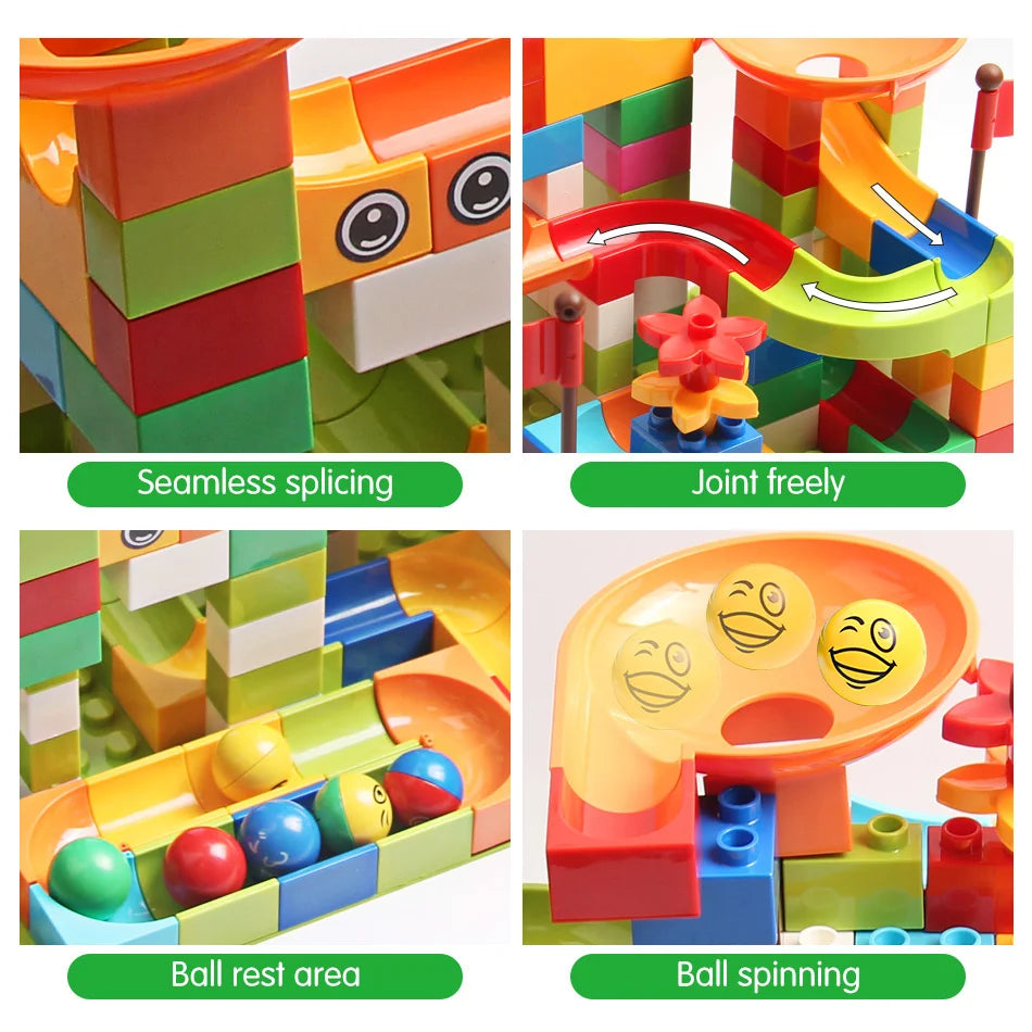 Marble Race Run Big Block Maze Ball Track Building Blocks Funnel Slide Blocks DIY Assembly Bricks Toy For Children Gifts