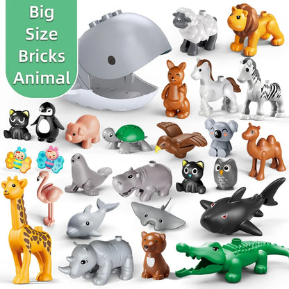 Big Size DIY Building Blocks Animal Accessories Figures Lion Whale Cat Dog Pig Owl Compatible Bricks Zoo Toys for Children Gifts