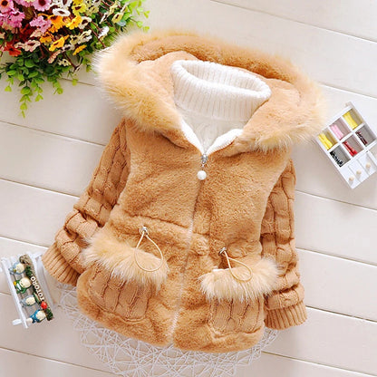 Plush Baby Jacket Thicken Warm Winter Jackets For Girls Sweater Coat Fashion Infant Hooded Outwear 1-4 Year Toddler Girl Clothes