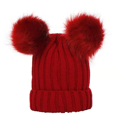 2024 Mother Kids Hats Bobble Hat Children Cap Pom Pom Beanies Caps Kids Cap Infant Bonnet Accessories for Baby Girls Boys 0-3Y