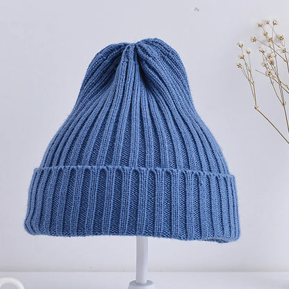 6 Months To 5 Years Baby Kids Winter Warm Ribbed Knitted Beanie Hat New Sweet Solid Candy Color Toddlers Windproof Cap