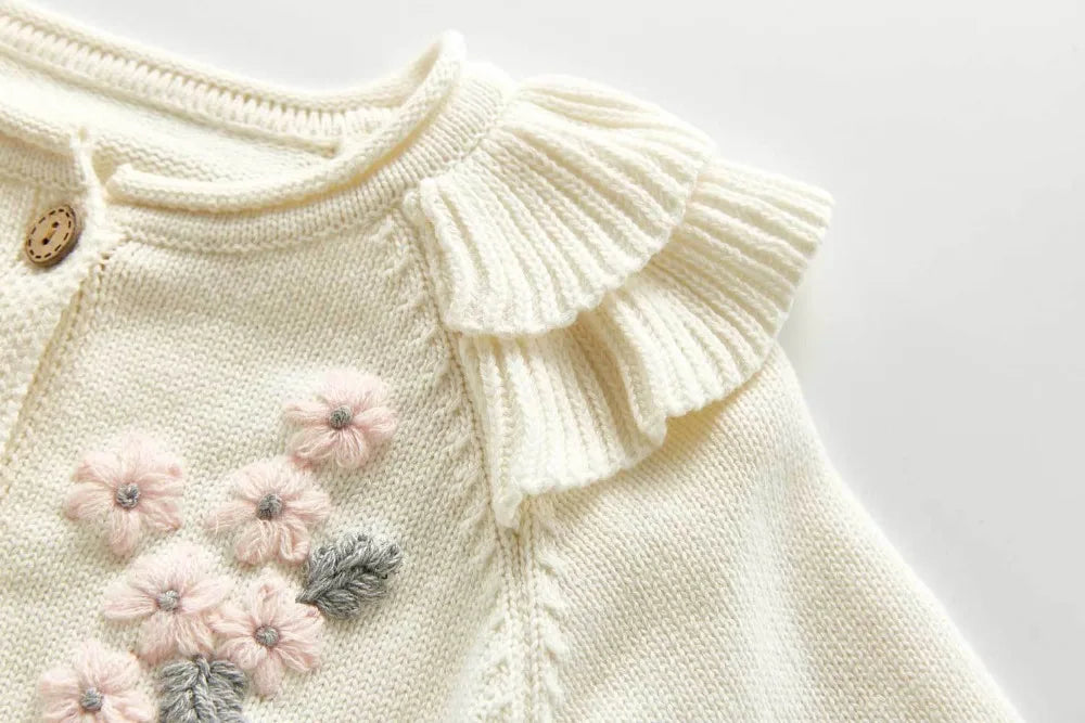 Baby Sweater Fashion Petals Collar Knitted Cardigan Jacket Baby Sweater Coat Girls Cardigan Girls Autumn Winter Sweaters