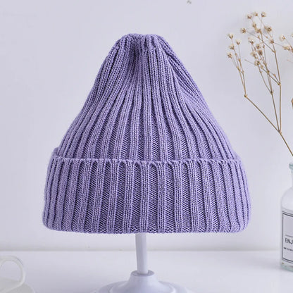 6 Months To 5 Years Baby Kids Winter Warm Ribbed Knitted Beanie Hat New Sweet Solid Candy Color Toddlers Windproof Cap