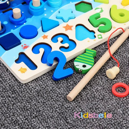 Wooden Number Puzzle Sorting Montessori Toys For Toddlers Shape Sorter Counting Fishing Game Educational Math Stacking Block