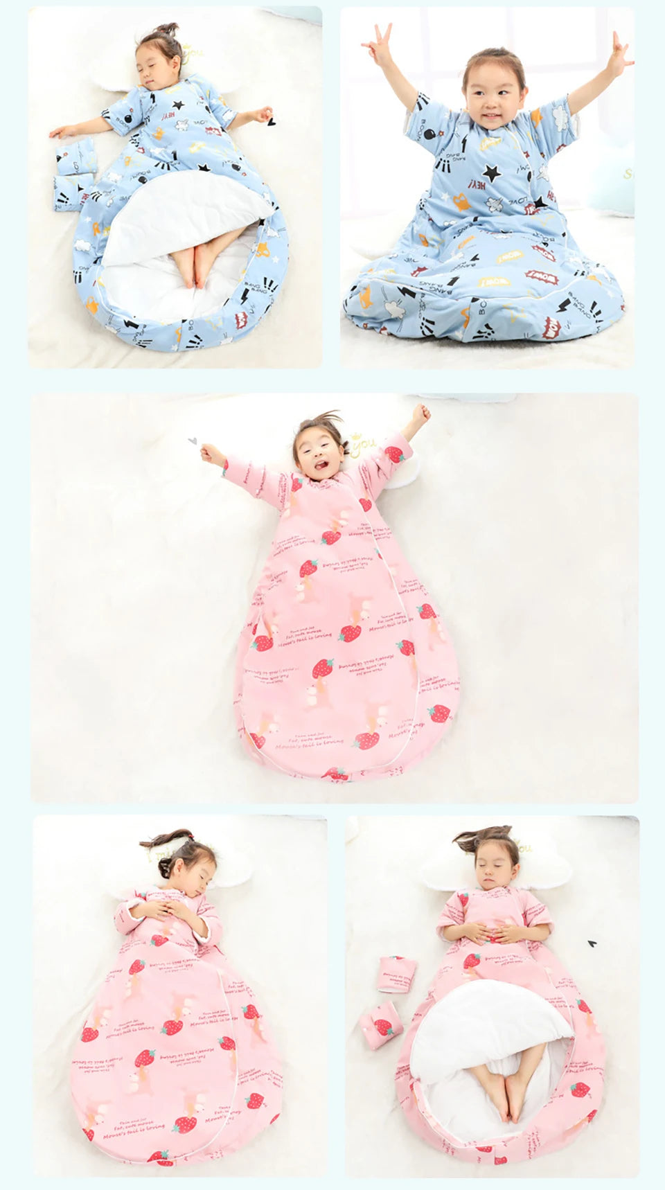 Sleeping Bag For Children 2.5Tog Baby Sleeping Bag Winter Thick Detachable Sleeves Anti-Kick Blanket Infant Quilt Sleepwear