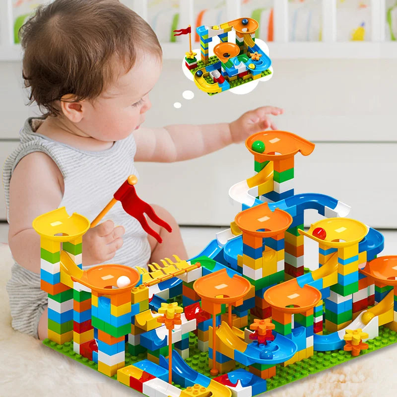 Marble Race Run Big Block Maze Ball Track Building Blocks Funnel Slide Blocks DIY Assembly Bricks Toy For Children Gifts