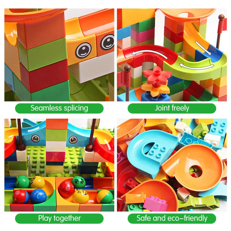 Marble Race Run Big Block Maze Ball Track Building Blocks Funnel Slide Blocks DIY Assembly Bricks Toy For Children Gifts