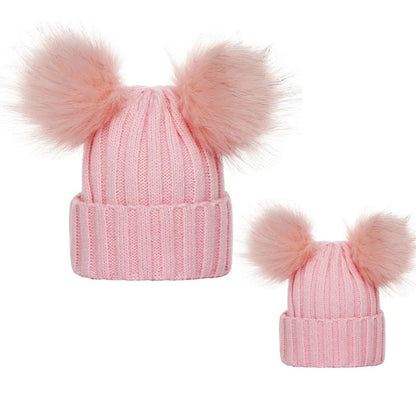 2024 Mother Kids Hats Bobble Hat Children Cap Pom Pom Beanies Caps Kids Cap Infant Bonnet Accessories for Baby Girls Boys 0-3Y