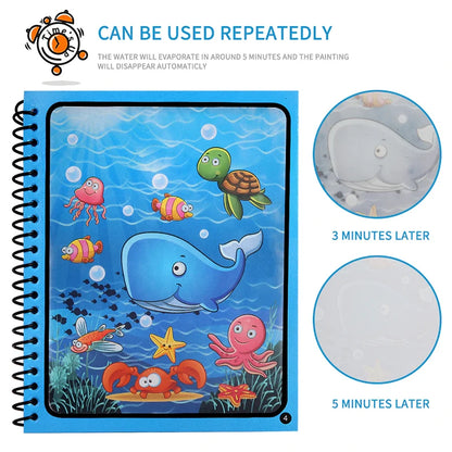 Magic Water Coloring Books Aqua Water Wow Drawing Color  Reusable Drawing Educational Toy With Water Pens For Toddlers Kids