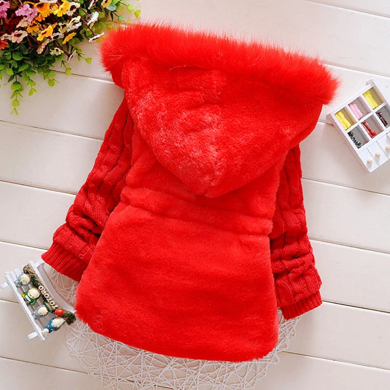 Plush Baby Jacket Thicken Warm Winter Jackets For Girls Sweater Coat Fashion Infant Hooded Outwear 1-4 Year Toddler Girl Clothes