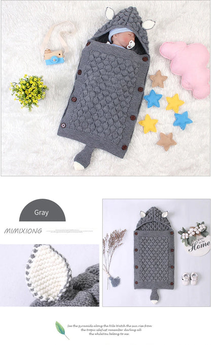 Winter Warm Newborn Baby Swaddle Wrap Knitted Crochet Blanket Sleeping Bag Toddler Baby Fleece Thicken Hooded Stroller Wrap