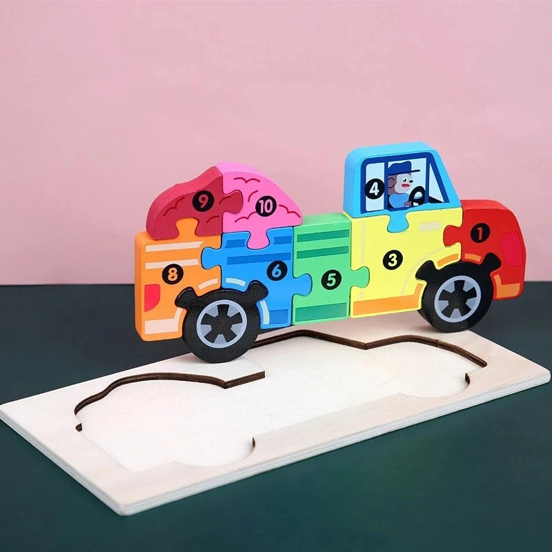 New Kid Jigsaw Board 3D Wooden For Toddlers Puzzle Tangram Cartoon Vehicle Animals Learning Educational Toys for Children Gifts