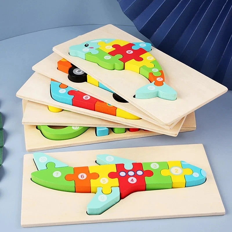 New Kid Jigsaw Board 3D Wooden For Toddlers Puzzle Tangram Cartoon Vehicle Animals Learning Educational Toys for Children Gifts