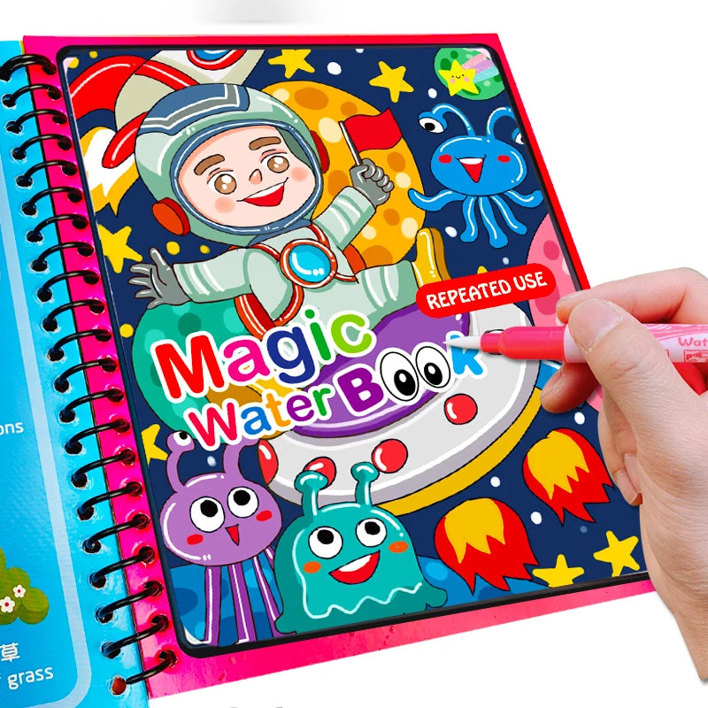 Magic Water Coloring Books Aqua Water Wow Drawing Color  Reusable Drawing Educational Toy With Water Pens For Toddlers Kids