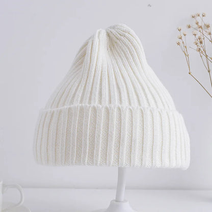 6 Months To 5 Years Baby Kids Winter Warm Ribbed Knitted Beanie Hat New Sweet Solid Candy Color Toddlers Windproof Cap