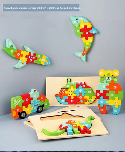 New Kid Jigsaw Board 3D Wooden For Toddlers Puzzle Tangram Cartoon Vehicle Animals Learning Educational Toys for Children Gifts