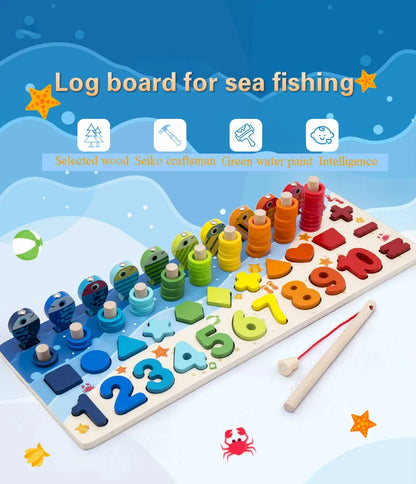 Kids Montessori Math Toys For Toddlers Educational Wooden Puzzle Fishing Toys Count Number Shape Matching Sorter Games Board Toy