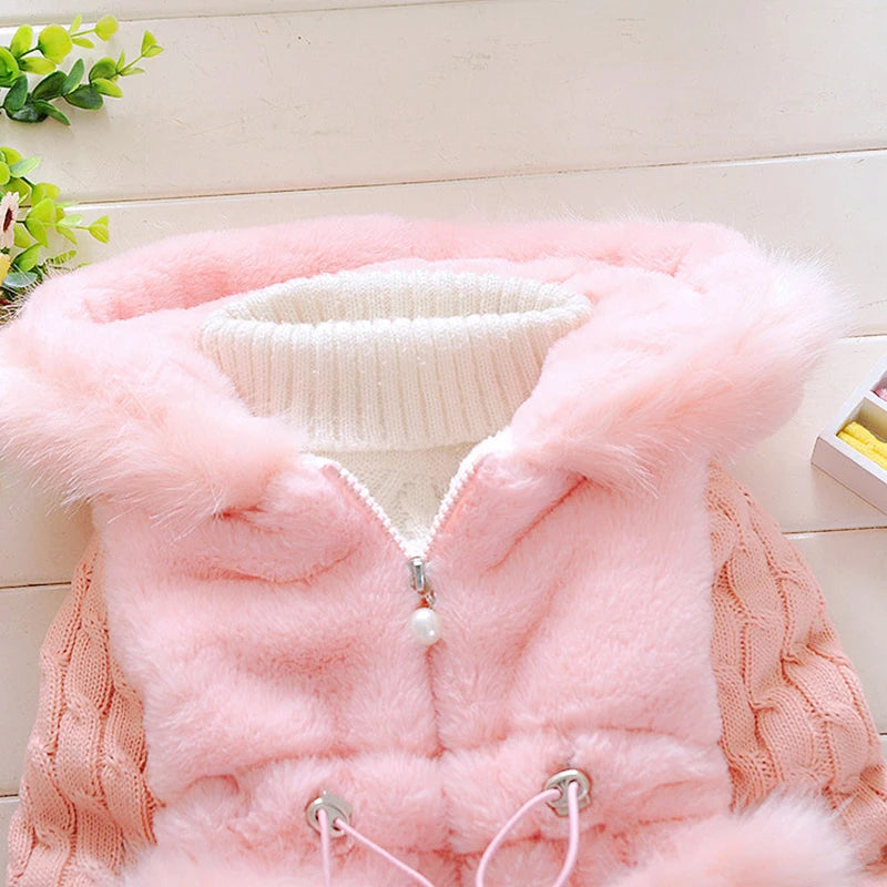 Plush Baby Jacket Thicken Warm Winter Jackets For Girls Sweater Coat Fashion Infant Hooded Outwear 1-4 Year Toddler Girl Clothes