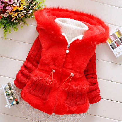 Plush Baby Jacket Thicken Warm Winter Jackets For Girls Sweater Coat Fashion Infant Hooded Outwear 1-4 Year Toddler Girl Clothes