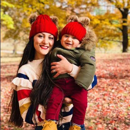 2024 Mother Kids Hats Bobble Hat Children Cap Pom Pom Beanies Caps Kids Cap Infant Bonnet Accessories for Baby Girls Boys 0-3Y