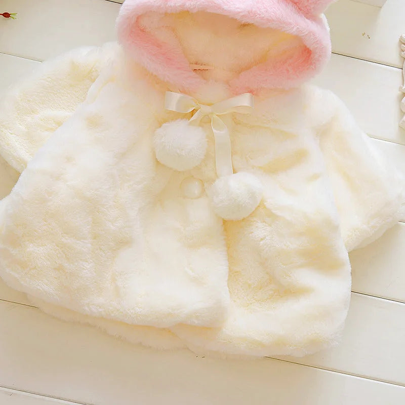 Baby Girl Clothes Cute Rabbit Ears Plush Princess Girls Coat Autumn Winter Warm Hooded Infants Jacket Children Christmas Outwear