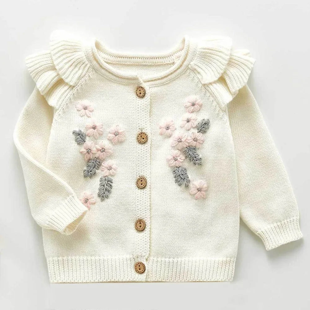 Baby Sweater Fashion Petals Collar Knitted Cardigan Jacket Baby Sweater Coat Girls Cardigan Girls Autumn Winter Sweaters