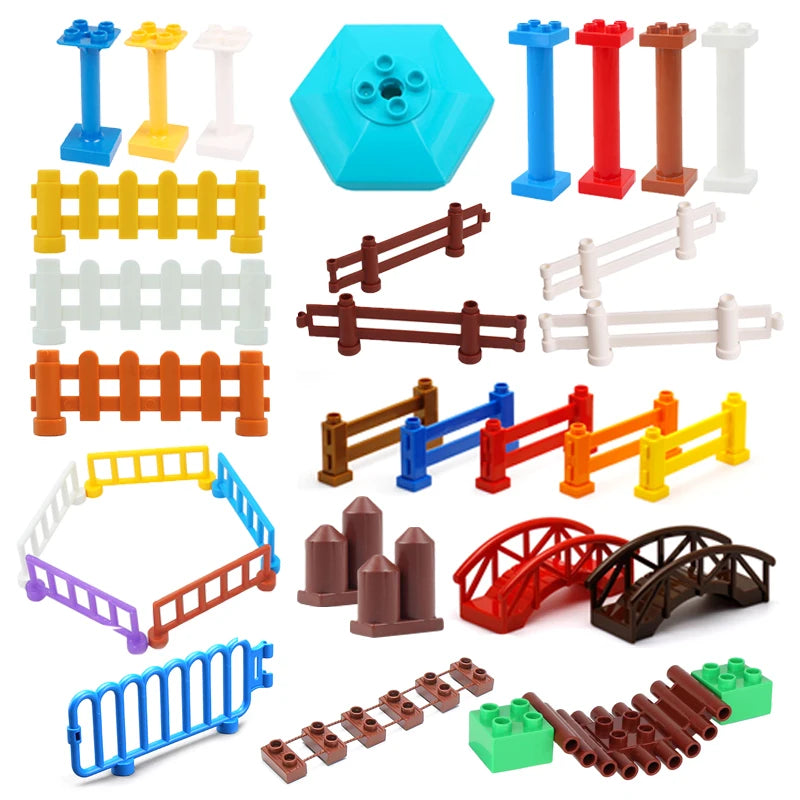 Architecture Big Building Blocks Accessories Farm Fence Bridge Ladder Basket Multifunction Hook Children Educational Toys Gift