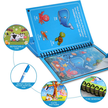 Magic Water Coloring Books Aqua Water Wow Drawing Color  Reusable Drawing Educational Toy With Water Pens For Toddlers Kids