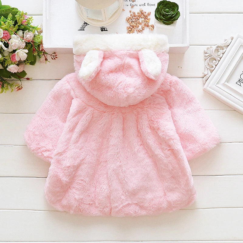 Baby Girl Clothes Cute Rabbit Ears Plush Princess Girls Coat Autumn Winter Warm Hooded Infants Jacket Children Christmas Outwear