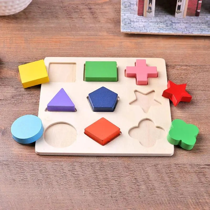 Wooden Geometric Shapes Montessori Puzzle Sorting Math Bricks Preschool Learning Educational Game Baby Toddler Toys for Children