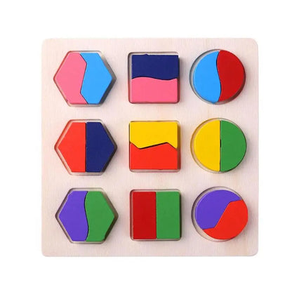 Wooden Geometric Shapes Montessori Puzzle Sorting Math Bricks Preschool Learning Educational Game Baby Toddler Toys for Children