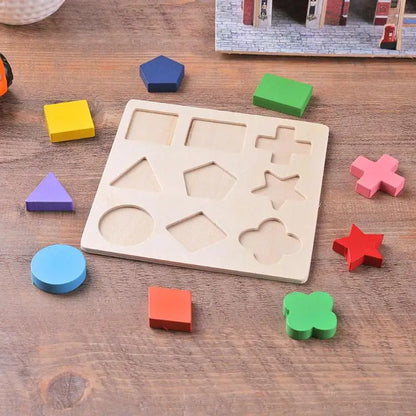 Wooden Geometric Shapes Montessori Puzzle Sorting Math Bricks Preschool Learning Educational Game Baby Toddler Toys for Children