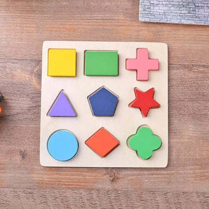 Wooden Geometric Shapes Montessori Puzzle Sorting Math Bricks Preschool Learning Educational Game Baby Toddler Toys for Children