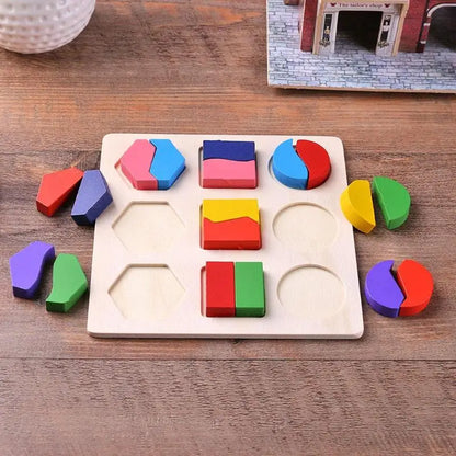 Wooden Geometric Shapes Montessori Puzzle Sorting Math Bricks Preschool Learning Educational Game Baby Toddler Toys for Children