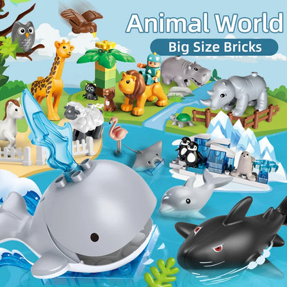 Big Size DIY Building Blocks Animal Accessories Figures Lion Whale Cat Dog Pig Owl Compatible Bricks Zoo Toys for Children Gifts