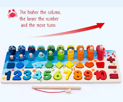 Kids Montessori Math Toys For Toddlers Educational Wooden Puzzle Fishing Toys Count Number Shape Matching Sorter Games Board Toy