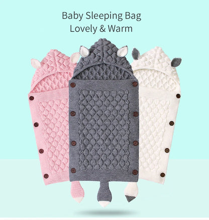 Winter Warm Newborn Baby Swaddle Wrap Knitted Crochet Blanket Sleeping Bag Toddler Baby Fleece Thicken Hooded Stroller Wrap