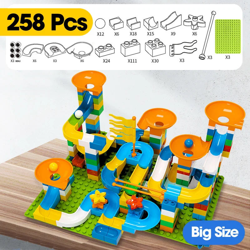 Marble Race Run Big Block Maze Ball Track Building Blocks Funnel Slide Blocks DIY Assembly Bricks Toy For Children Gifts