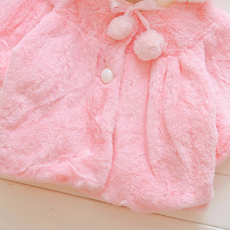 Baby Girl Clothes Cute Rabbit Ears Plush Princess Girls Coat Autumn Winter Warm Hooded Infants Jacket Children Christmas Outwear