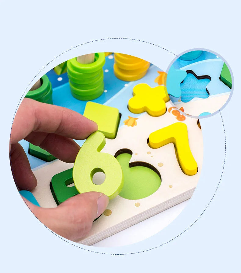 Kids Montessori Math Toys For Toddlers Educational Wooden Puzzle Fishing Toys Count Number Shape Matching Sorter Games Board Toy