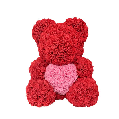 Red Rose Bear 40cm Bear Of Roses Artificial Flower Rose Teddy Bear For Women Valentine's Day Wedding Birthday Christmas Gift